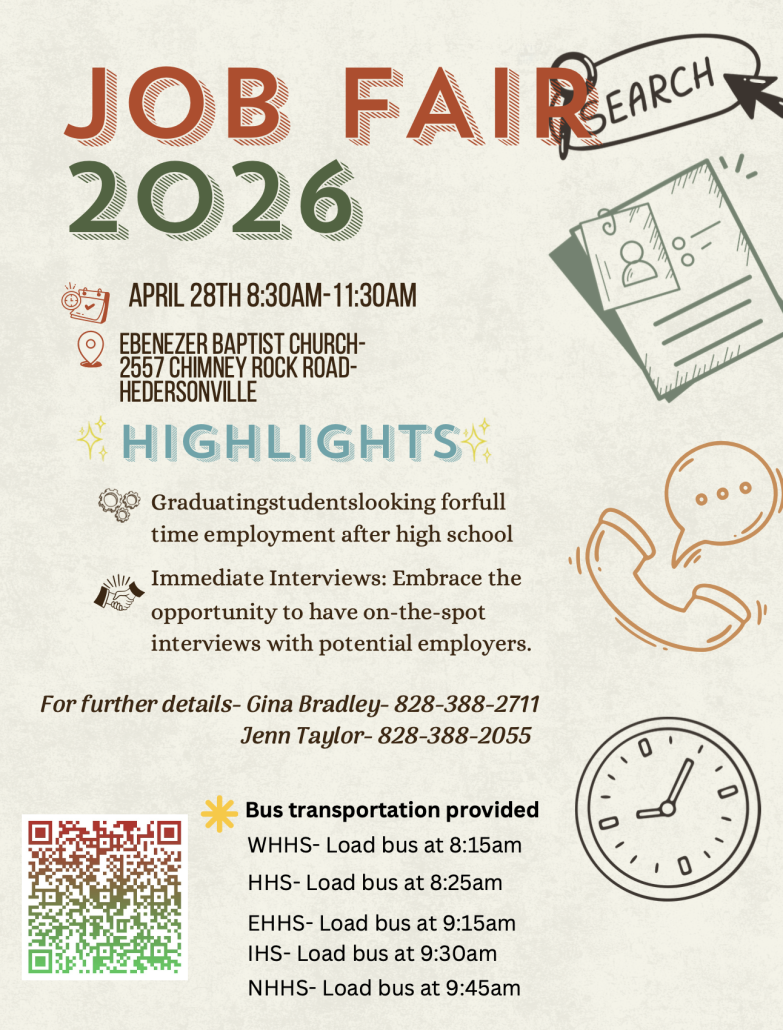 HCPS Career Opportunity Event flyer with paper, phone and clock graphics